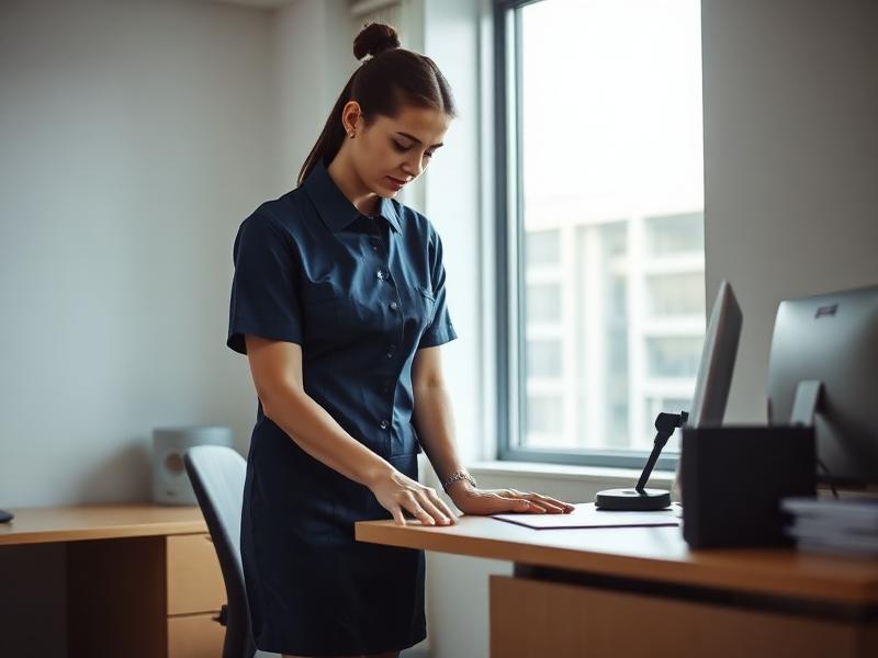 Professional cleaner maintaining a commercial office space