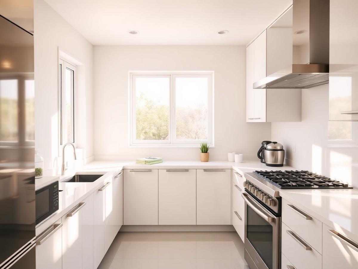 Bright, clean kitchen maintained with a regular cleaning schedule
